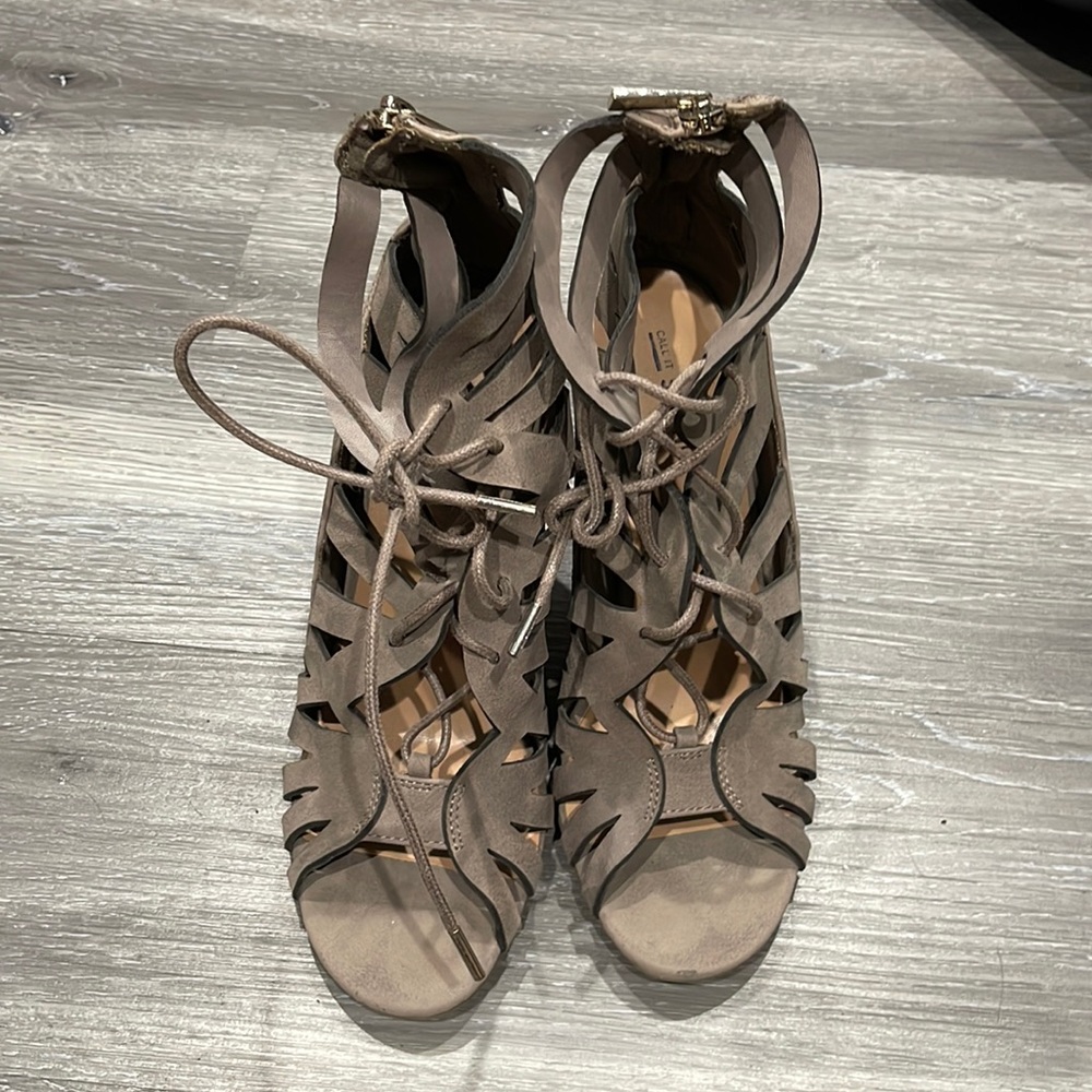 Lace up block heels